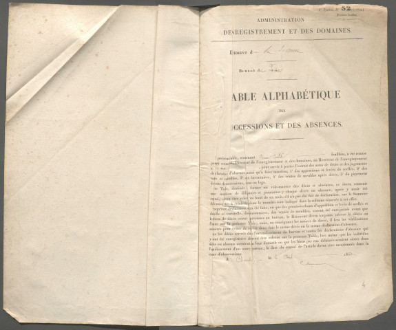 Table des successions et absences du bureau de Poix-de-Picardie