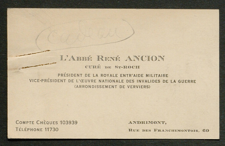 Témoignage de Ancion (Abbé), René et correspondance avec Jacques Péricard