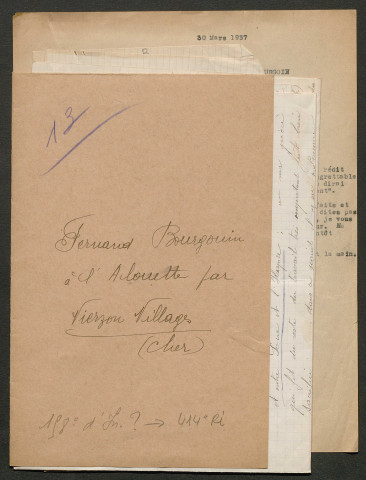 Témoignage de Bourgouin, Fernand et correspondance avec Jacques Péricard