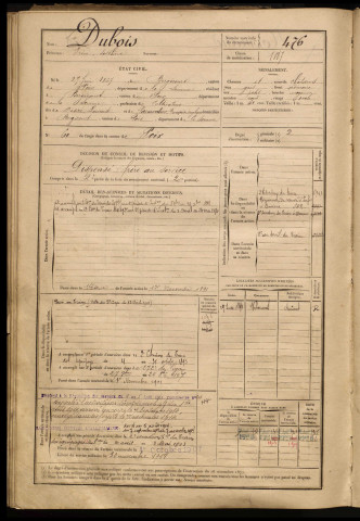 Dubois, Iréné Sosthène, né le 27 juin 1867 à Bergicourt (Somme), classe 1887, matricule n° 476, Bureau de recrutement d'Amiens