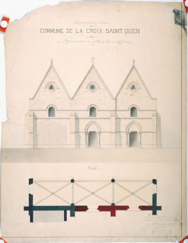 Eglise, restauration de la façade : dessin de Paul Delefortrie