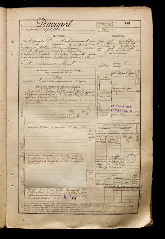 Dinouard, Emmanuel Alfred Victor, né le 11 novembre 1872 à Hamel (Le) (Somme), classe 1892, matricule n° 93, Bureau de recrutement de Péronne