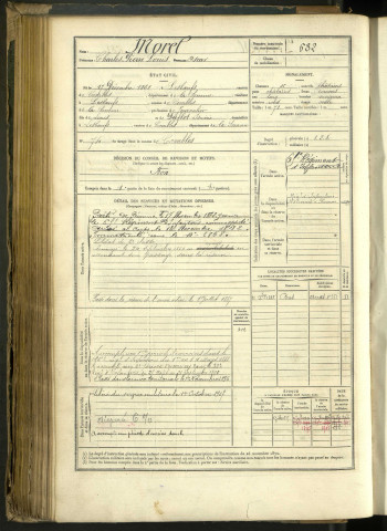 Morel, Charles Pierre Louis, né le 17 décembre 1861 à Lesboeufs (Somme, France), classe 1881, matricule n° 682, Bureau de recrutement Péronne