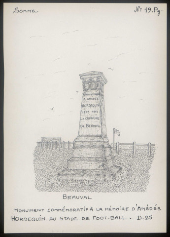 Beauval : monument commémoratif à la mémoire d'Amédée Hordequin au stade de football - (Reproduction interdite sans autorisation - © Claude Piette)
