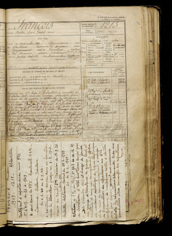 François, André Marie Joseph, né le 19 décembre 1899 à Gézaincourt (Somme), classe 1919, matricule n° 1215, Bureau de recrutement d'Abbeville