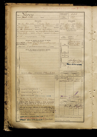 Leroy, Joseph Arthur, né le 22 août 1878 à Cerisy (Somme), classe 1898, matricule n° 644, Bureau de recrutement de Péronne