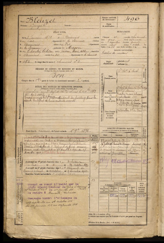 Bleuzet, Georges, né le 03 janvier 1872 à Amiens (Somme), classe 1892, matricule n° 496, Bureau de recrutement d'Amiens