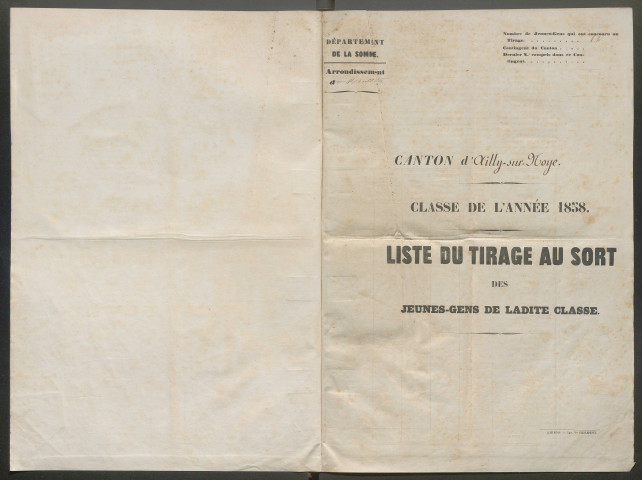 Tirage au sort (arrondissements de Doullens et de Montdidier) de l'année 1858