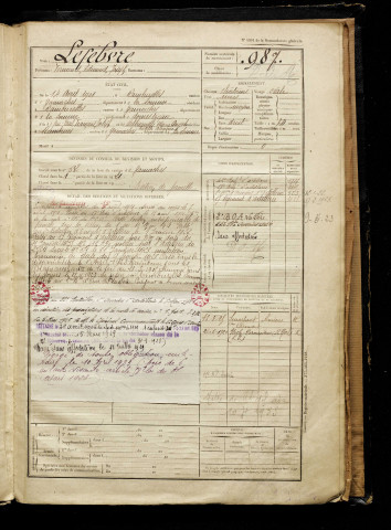 Lefebvre, Fernand Edmond Joseph, né le 14 avril 1901 à Ramburelles (Somme), classe 1921, matricule n° 987, Bureau de recrutement d'Abbeville