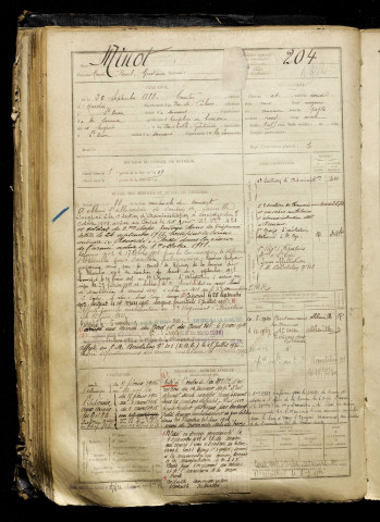 Minot, Henri Paul Gustave, né le 20 septembre 1888 à Contes (Pas-de-Calais), classe 1908, matricule n° 204, Bureau de recrutement d'Abbeville