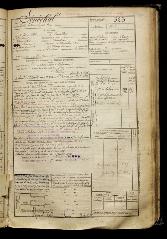Sénéchal, Emile Ludovic Pascal Léon, né le 04 juin 1896 à Vauvillers (Somme), classe 1916, matricule n° 323, Bureau de recrutement de Péronne