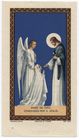 Le Christ donnant ma communion à une jeune fille. Souvenir de première communion de Jacqueline Quarante faite en l'église de Montières le 9 juin 1946