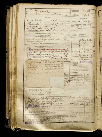 Levoir, Firmin, né le 24 août 1885 à Abbeville (Somme), classe 1905, matricule n° 1491, Bureau de recrutement d'Abbeville