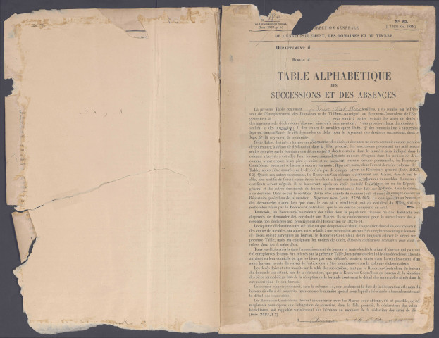 Table des successions et absences du bureau de Montdidier