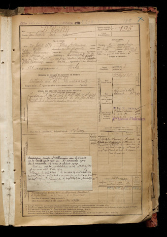 D'heilly, Jean Baptiste Paul, né le 20 août 1875 à Villers-Bretonneux (Somme), classe 1895, matricule n° 195, Bureau de recrutement d'Amiens