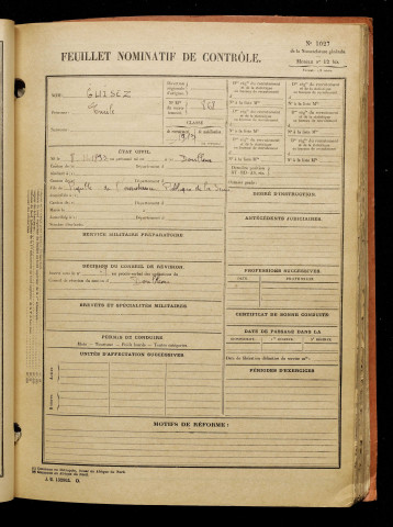 Guisez, Emile, né le 08 novembre 1893 à Doullens (Somme), classe 1913, matricule n° 868, Bureau de recrutement d'Abbeville