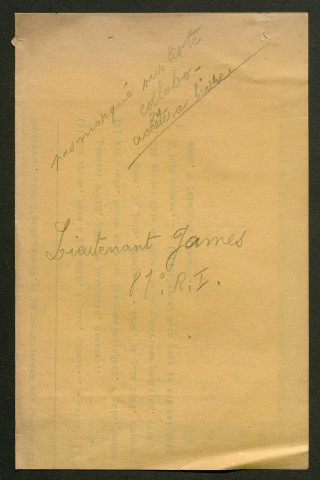 Témoignage de James (Lieutenant) et correspondance avec Jacques Péricard