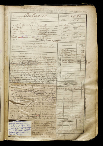 Delarue, Charles Lucien, né le 27 mai 1899 à Loeuilly (Somme), classe 1919, matricule n° 1089, Bureau de recrutement d'Amiens