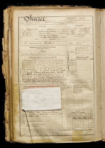 Sueur, Eugène Jules, né le 23 juin 1881 à Amiens (Somme), classe 1901, matricule n° 110, Bureau de recrutement d'Abbeville