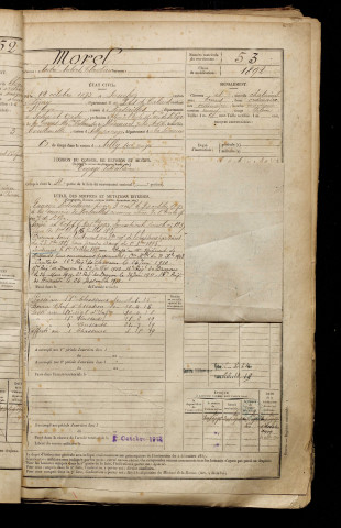 Morel, André Aubert Christian, né le 12 octobre 1873 à Souchez (Pas-de-Calais), classe 1893, matricule n° 53, Bureau de recrutement de Péronne