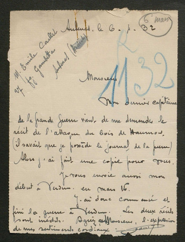 Témoignage de Caillet, Emile et correspondance avec Jacques Péricard