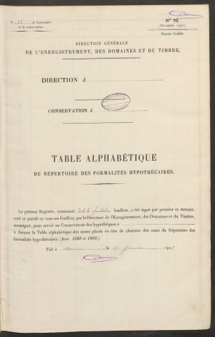 Table du répertoire des formalités, de Guay à Herselin, registre n° 10 A (Conservation des hypothèques de Doullens)