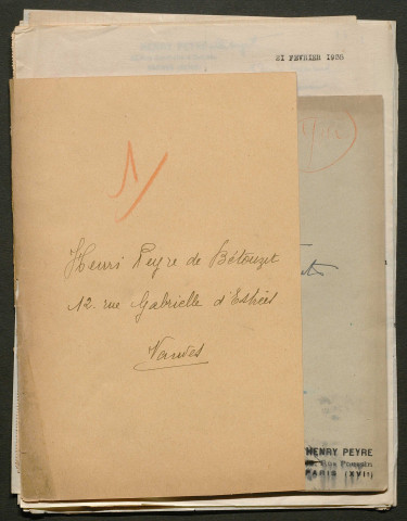 Témoignage de Peyre de Bétouret, Henri et correspondance avec Jacques Péricard