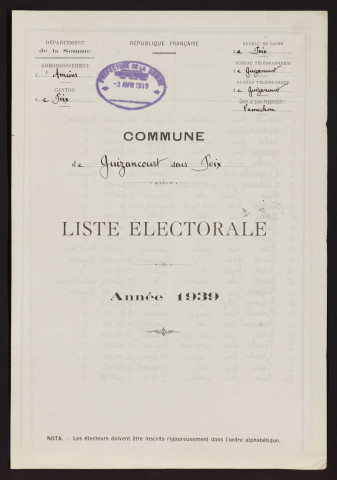 Liste électorale : Guizancourt