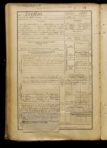 Trefcon, Louis Paul Eugène, né le 21 juin 1877 à Morchain (Somme), classe 1897, matricule n° 1281, Bureau de recrutement de Péronne