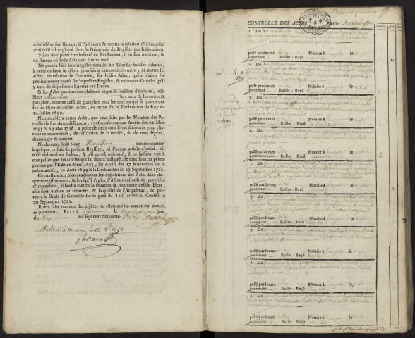 Contrôle des actes du bureau d'Andainville pour la période du 20 novembre 1753 au 3 août 1755