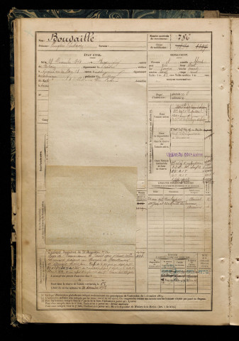 Boudaille, Eugène Gustave, né le 28 décembre 1871 à Becquigny (Aisne), classe 1891, matricule n° 786, Bureau de recrutement d'Amiens
