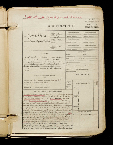 Jardillier, Maurice Raphaël Gilbert, né le 26 octobre 1890 à Orléans (Loiret), classe 1910, matricule n° 637, Bureau de recrutement d'Amiens