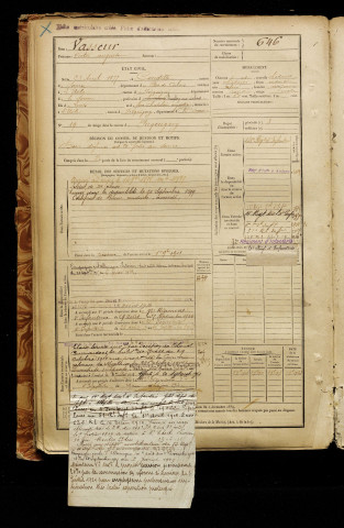 Vasseur, Victor Auguste, né le 23 avril 1877 à Condette (Pas-de-Calais), classe 1897, matricule n° 646, Bureau de recrutement d'Amiens