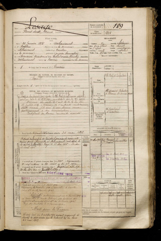 Lesage, Florent Aimé Irénée, né le 21 janvier 1875 à Méharicourt (Somme), classe 1895, matricule n° 189, Bureau de recrutement de Péronne