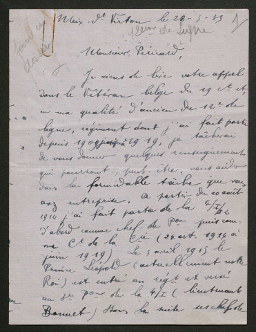 Témoignage de Gérard, Joseph (Lieutenant colonel - ex capitaine) et correspondance avec Jacques Péricard