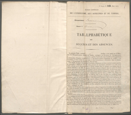 Table des successions et absences du bureau d'Acheux-en-Amiénois