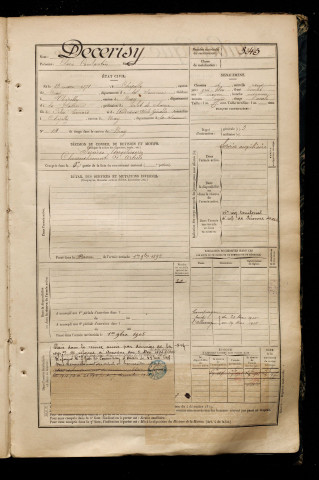 Decerisy, Clovis Constantin, né le 23 mars 1871 à Chipilly (Somme), classe 1891, matricule n° 345, Bureau de recrutement de Péronne