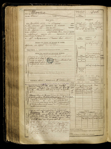 Martin, Edmond, né le 30 octobre 1882 à Amiens (Somme), classe 1902, matricule n° 1306, Bureau de recrutement d'Amiens
