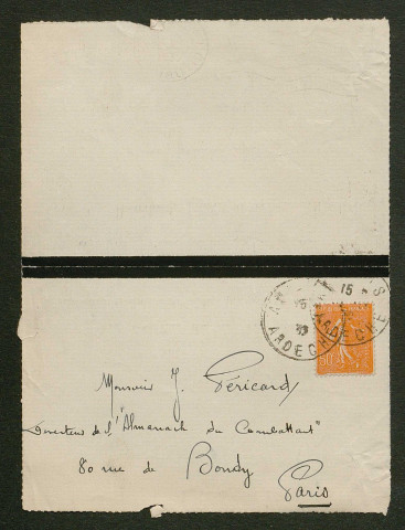 Témoignage de James (Lieutenant) et correspondance avec Jacques Péricard