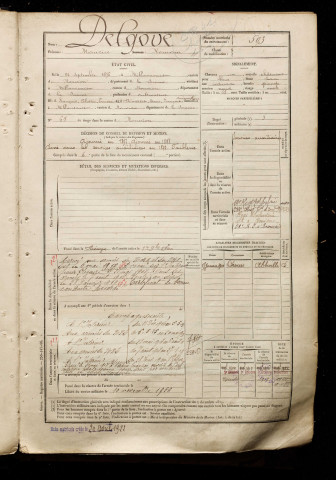 Delgove, Maurice Romain, né le 22 septembre 1876 à Millencourt-en-Ponthieu (Somme), classe 1896, matricule n° 593, Bureau de recrutement d'Abbeville