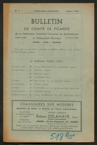 Bulletin du Comité de Picardie de la Fédération Féminine Française de Gymnastique et d'Education Physique, numéro 4