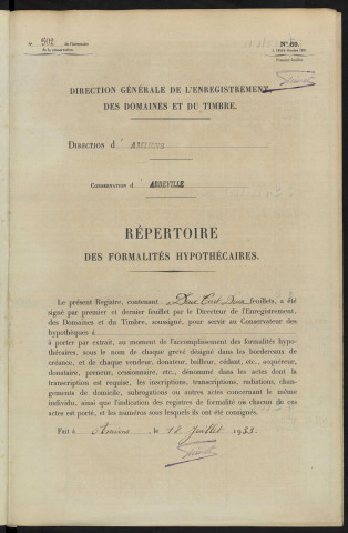 Répertoire des formalités hypothécaires, du 05/06/1936 au 22/08/1936, registre n° 502 (Abbeville)
