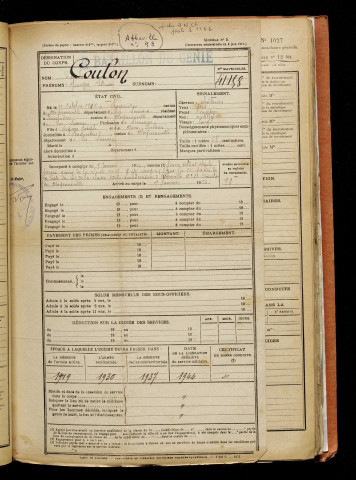 Coulon, Georges Adrien, né le 11 octobre 1897 à Feuquières-en-Vimeu (Somme), classe 1917, matricule n° 93, Bureau de recrutement d'Abbeville