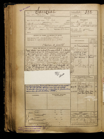 Sauzéat, René Albert Jean, né le 24 septembre 1901 à Paris (Paris), classe 1921, matricule n° 312, Bureau de recrutement d'Abbeville