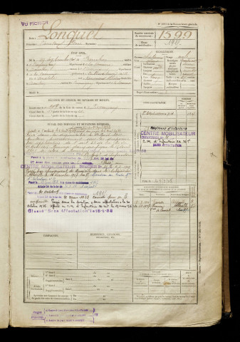 Longuet, Pierre Paul Henri, né le 27 septembre 1901 à Bouchon (Somme), classe 1921, matricule n° 1599, Bureau de recrutement d'Amiens