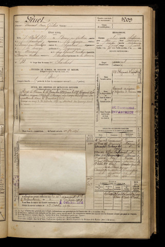Gruet, Fernand Omer Gustave, né le 07 août 1872 à Berny-en-Santerre (Somme), classe 1892, matricule n° 1209, Bureau de recrutement de Péronne