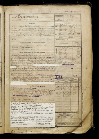 Fauconnier, Jules Augustin, né le 21 novembre 1898 à Bully-les-Mines (Pas-de-Calais), classe 1918, matricule n° 1123, Bureau de recrutement d'Amiens