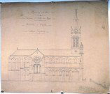 Projet de reconstruction de l'église : plan de la façade longitudinale dressé par l'architecte Paul Delefortrie