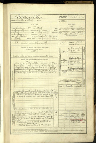 Dupouvillon, Théodore Albert, né le 6 janvier 1860 à Barly (Somme, France), classe 1880, matricule n° 638, Bureau de recrutement d'Abbeville