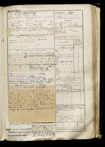 Pecquery, Gaston Charles, né le 25 septembre 1896 à Tours-en-Vimeu (Somme), classe 1916, matricule n° 301, Bureau de recrutement d'Abbeville